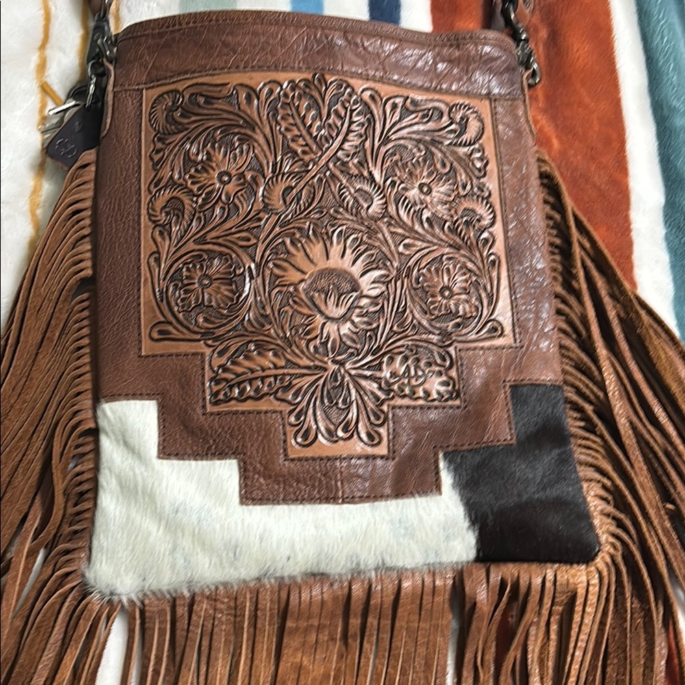 Brown Leather Fringe Bag